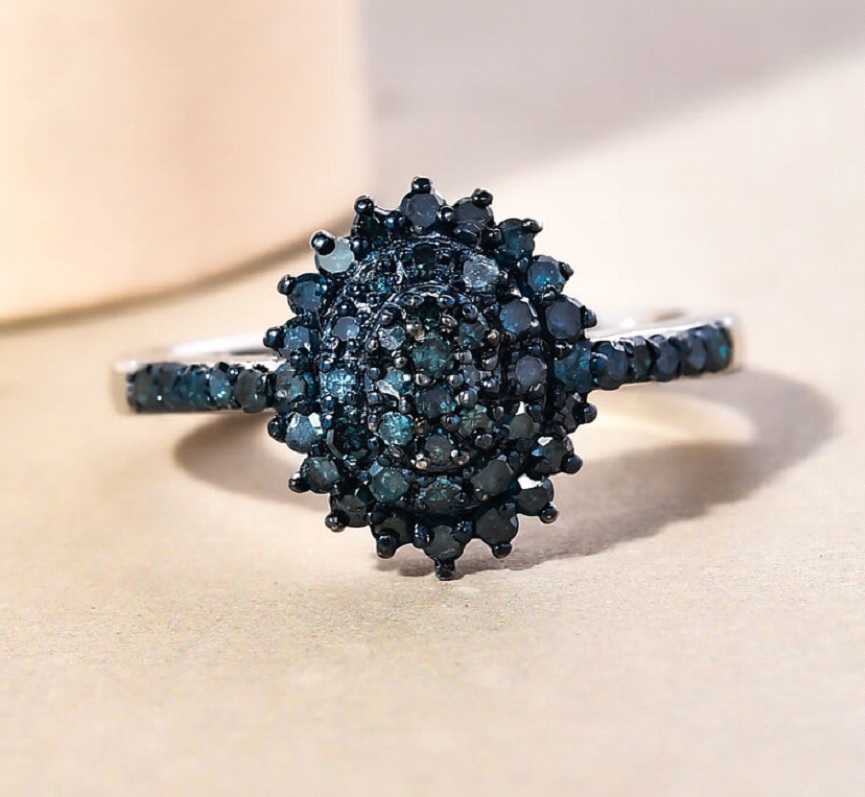 Blauer Diamant-Cluster-Ring in Silber