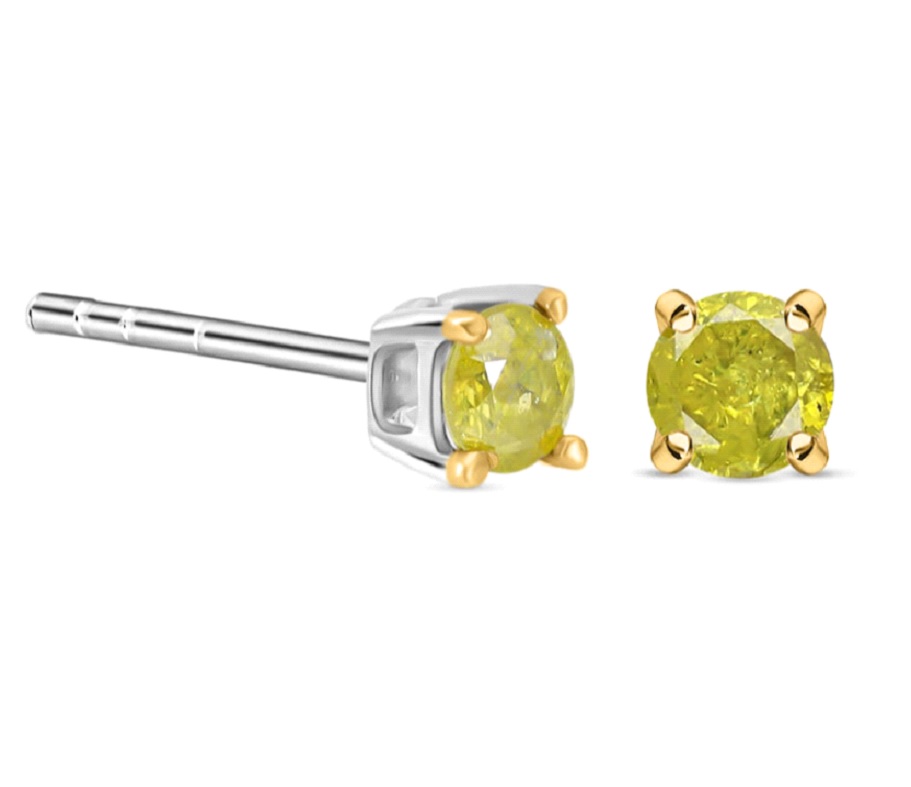 Gelbe Diamant P1 SGL zertifizierte Solitär-Ohrstecker in 585 Weißgold