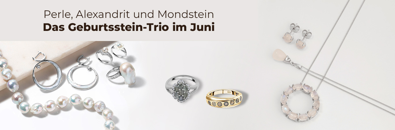 Perle, Alexandrit und Mondstein Das Geburtsedelstein-Trio im Juni