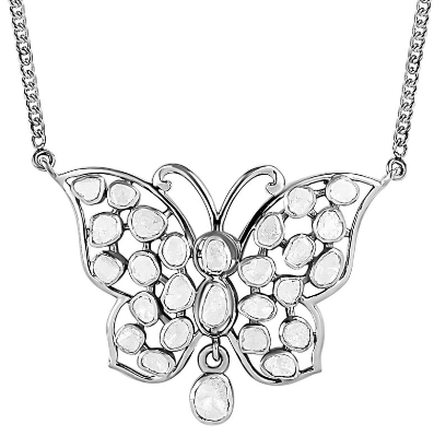 Weißer Polki Diamant Halskette, ca. 50 cm, 925 Silber platiniert, ca. 2.00 ct | SHOPLC